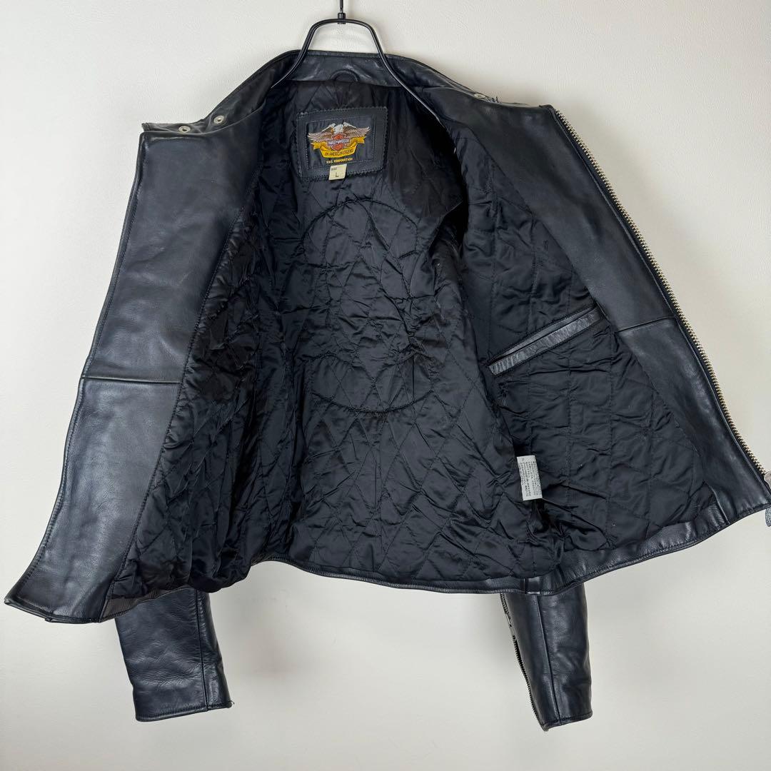 ハーレーダビッドソン　レザー　シングルライダース　スカル刺繍ワッペン　L　黒