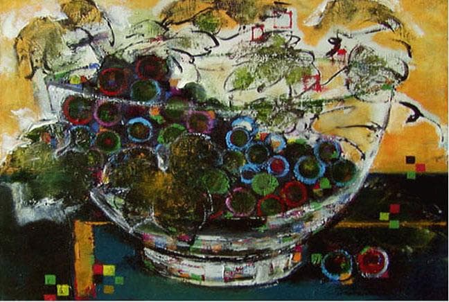 油絵 絵 絵画 インテリア 額付(黒) uF6-061203 静物 果物 ぶどう