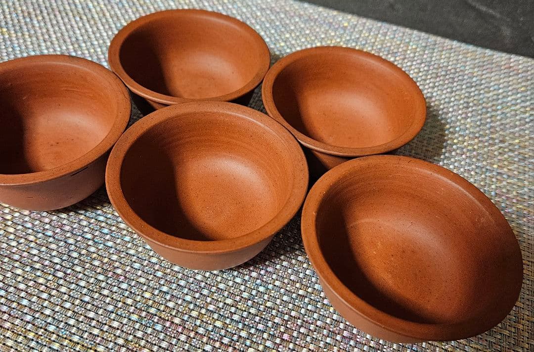 【幻の焼物❗】明治時代　岩手焼　朱泥　煎茶碗　5客　ぐい呑　煎茶道具　湯呑茶碗