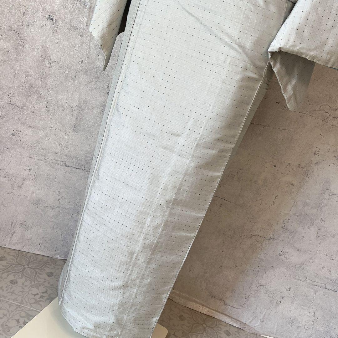 紬　小紋　着物　フルセット　帯漢字　薄いブルーグレー　F7