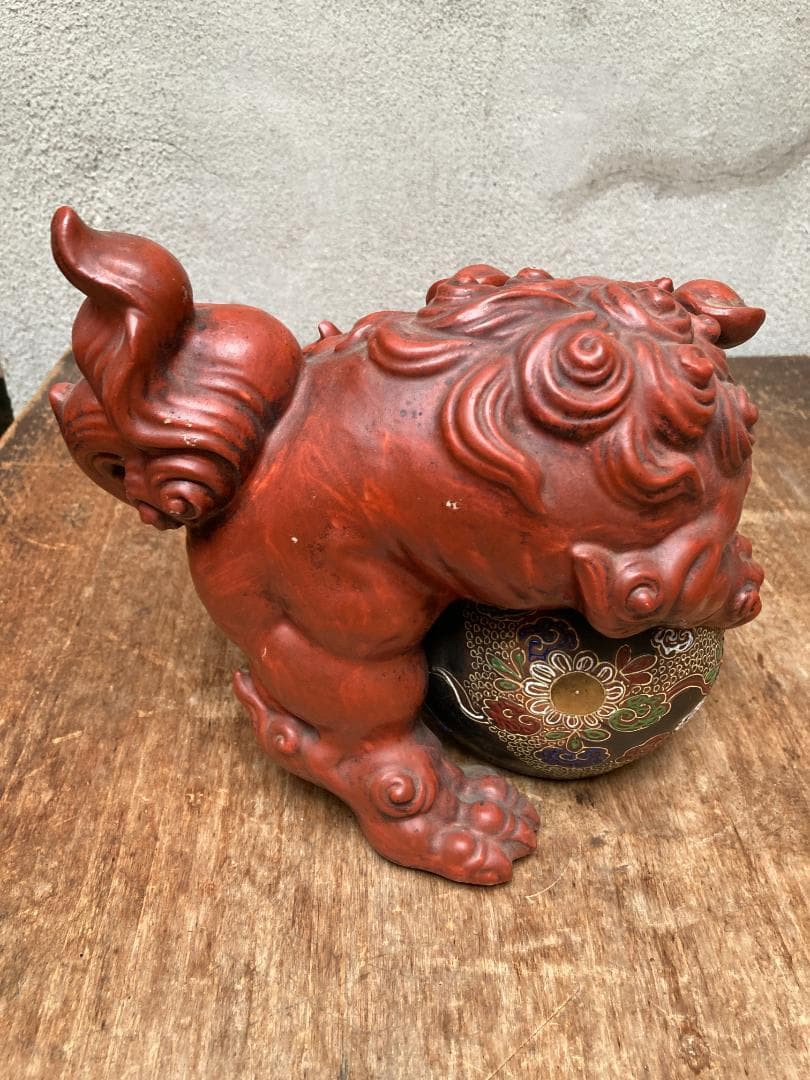 アンティーク 九谷焼 唐獅子 玉乗り獅子