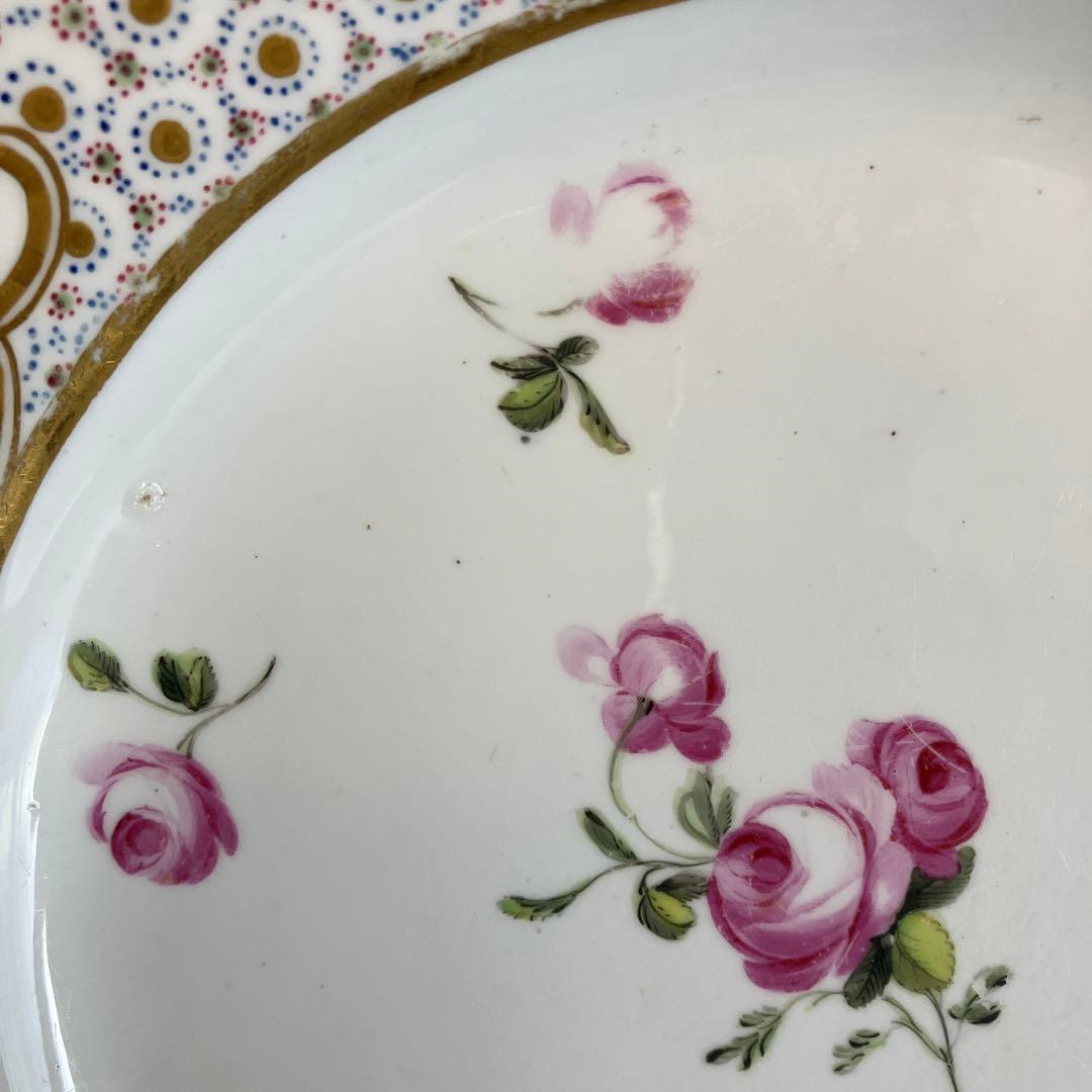 英国アンティーク　古ダービー18世紀　エドワーズウィザーズ 薔薇絵付けのプレート