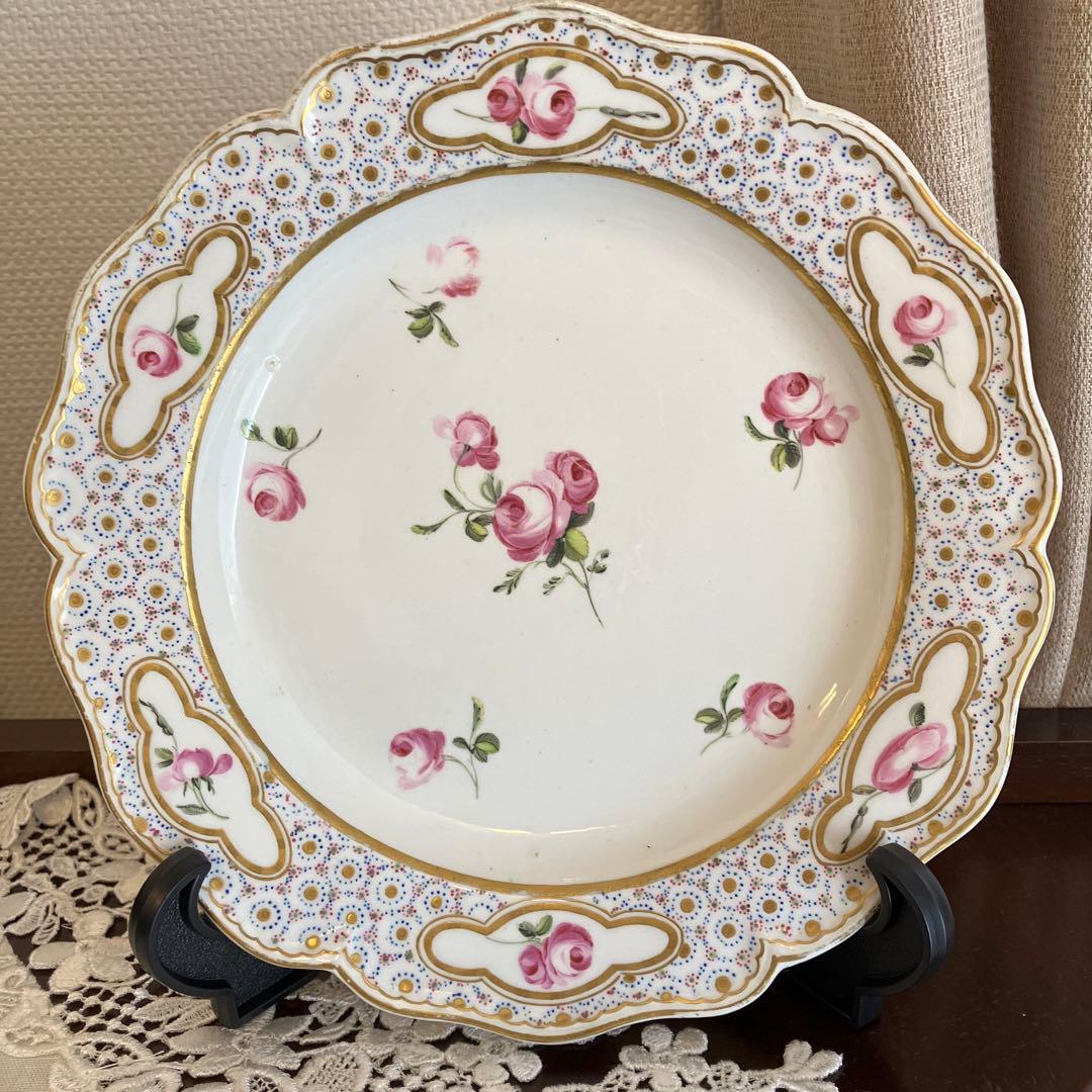 英国アンティーク　古ダービー18世紀　エドワーズウィザーズ 薔薇絵付けのプレート