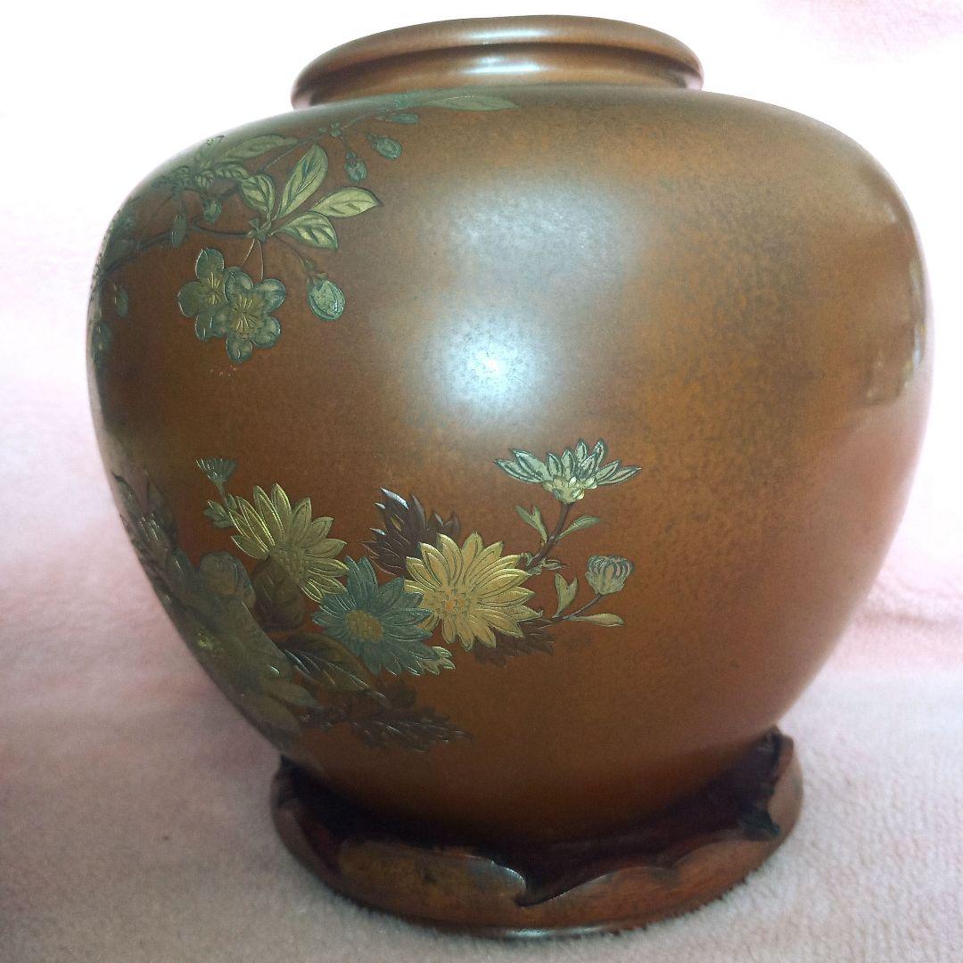 有美 刻 壺 花瓶 梅 牡丹 百合 薔薇 水仙 金属工芸 骨董品 古美術