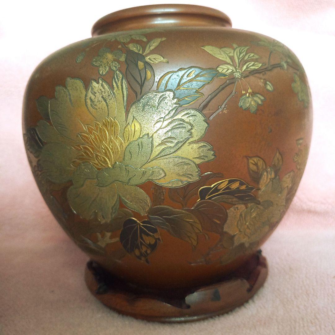 有美 刻 壺 花瓶 梅 牡丹 百合 薔薇 水仙 金属工芸 骨董品 古美術