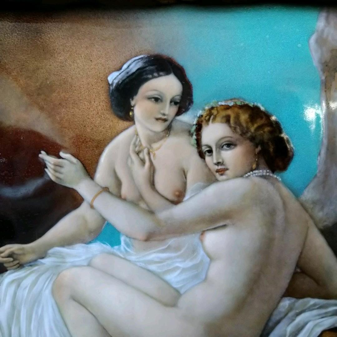 ✤リモージュ額入りエマイユ銅版画✤「ふたりの裸婦」✤