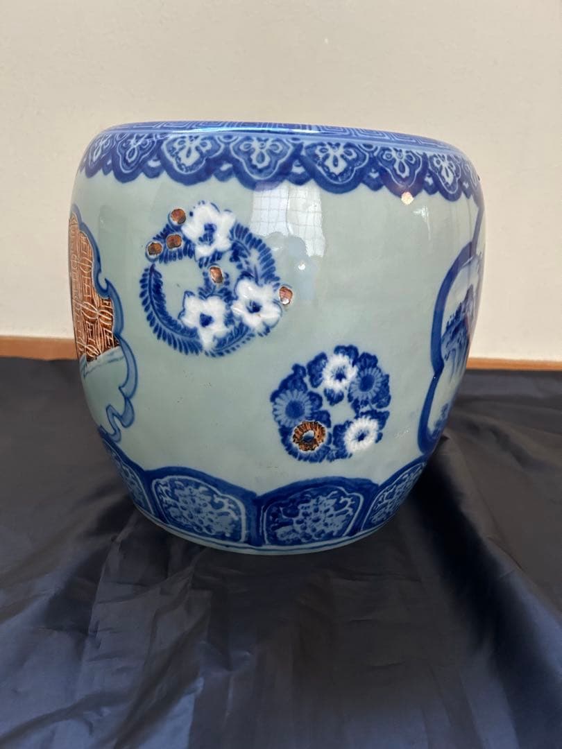 青白陶器 火鉢 山水画　昭和時代　祖父の品　陶器　手あぶり　青