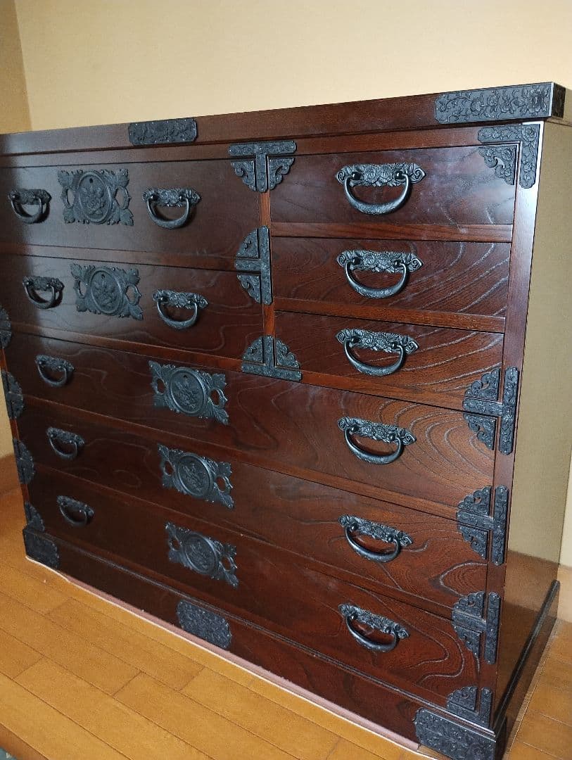 木製タンス ダークブラウン 6引き出し