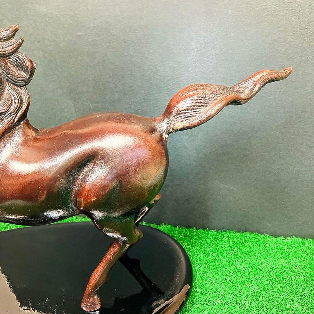 【重厚1.4kg】昭和レトロ 鉄製 躍動馬 ブロンズ調 飾馬 鋳物 文鎮