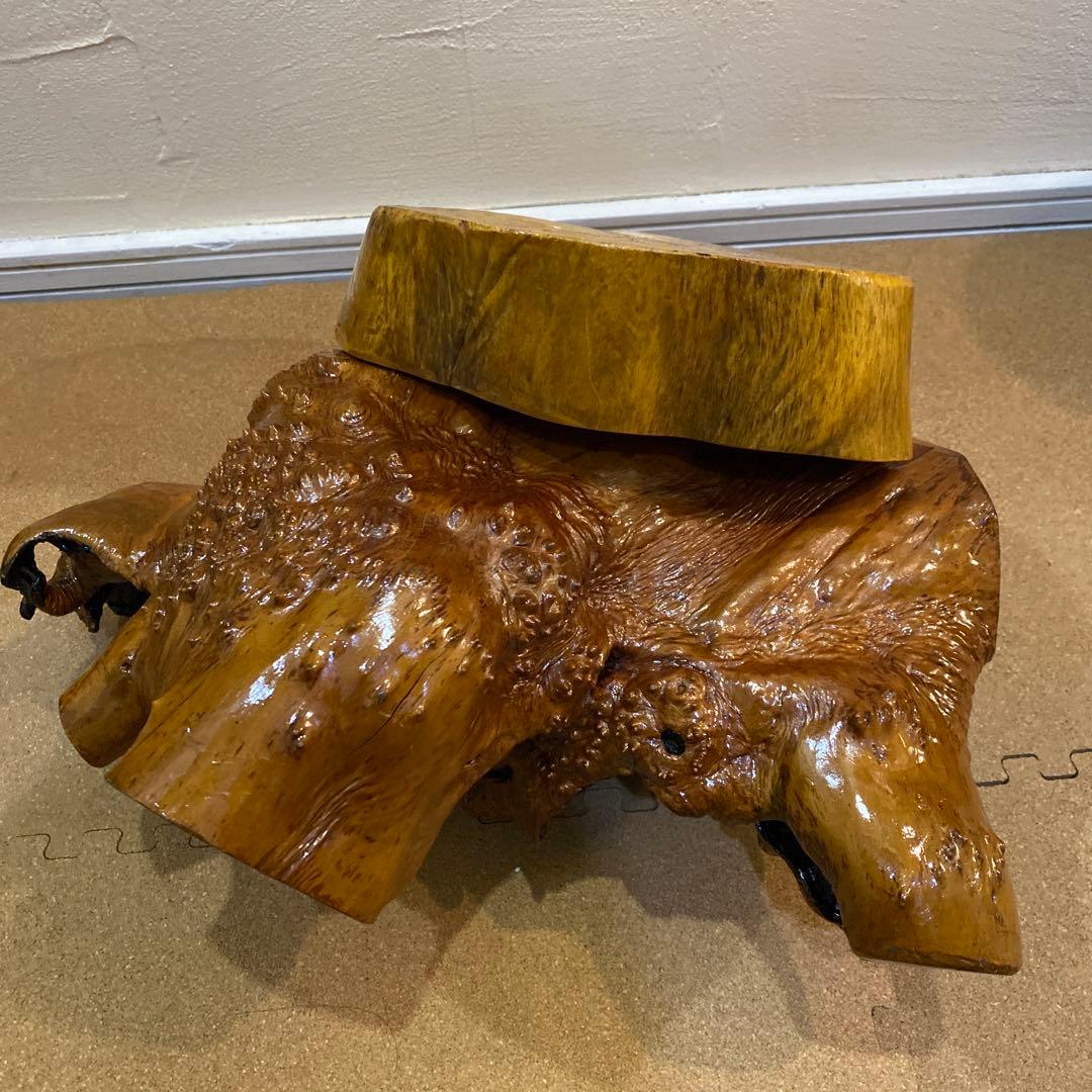 特上　桑の木の置物と置物台　木工　工芸品　ハンドメイド