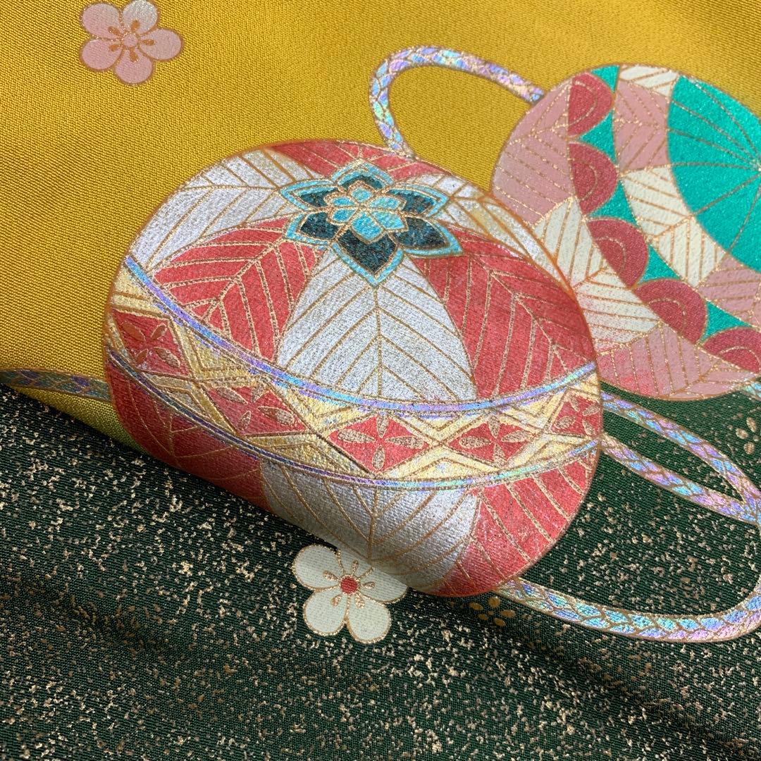 512agu13□七五三 7歳 女児 着物＆長襦袢 金彩 鞠 花□状態良好