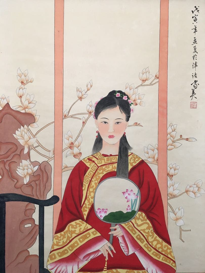 中国 仕女画 人物画 掛け軸 中堂 四尺 手描き 宣紙 中国美術 インテリア