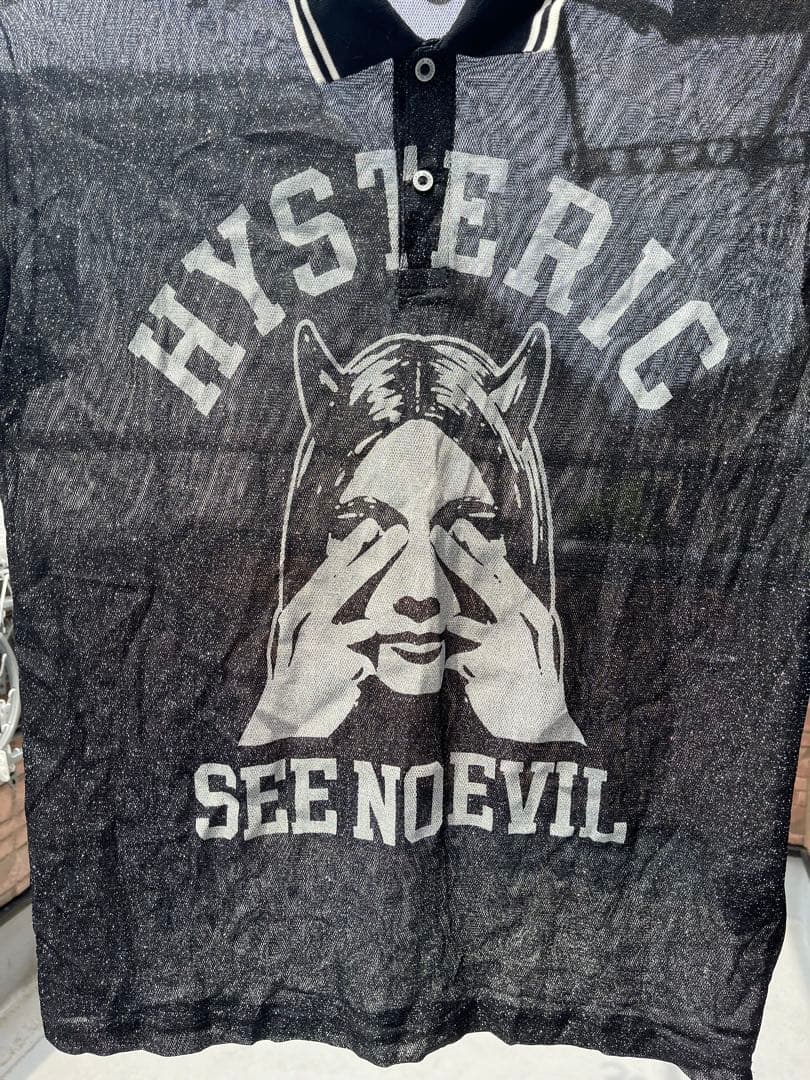 HYSTERIC SEE NO EVIL 目隠しガール　ポロシャツ ブラック