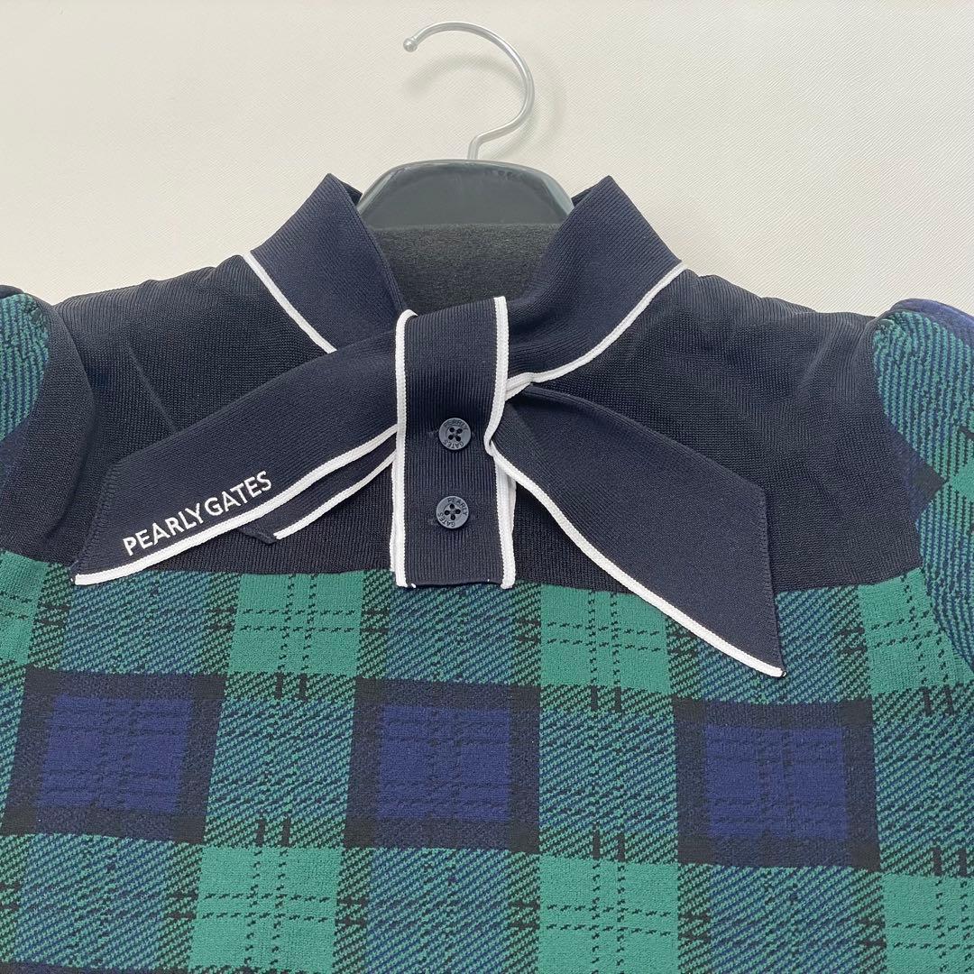 秋冬にも可愛く着れる♡パーリーゲイツ☆リボン&チェック柄ニット【未使用品】0