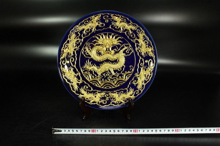 中国美術 瑠璃 金彩 皿(K-LC749)