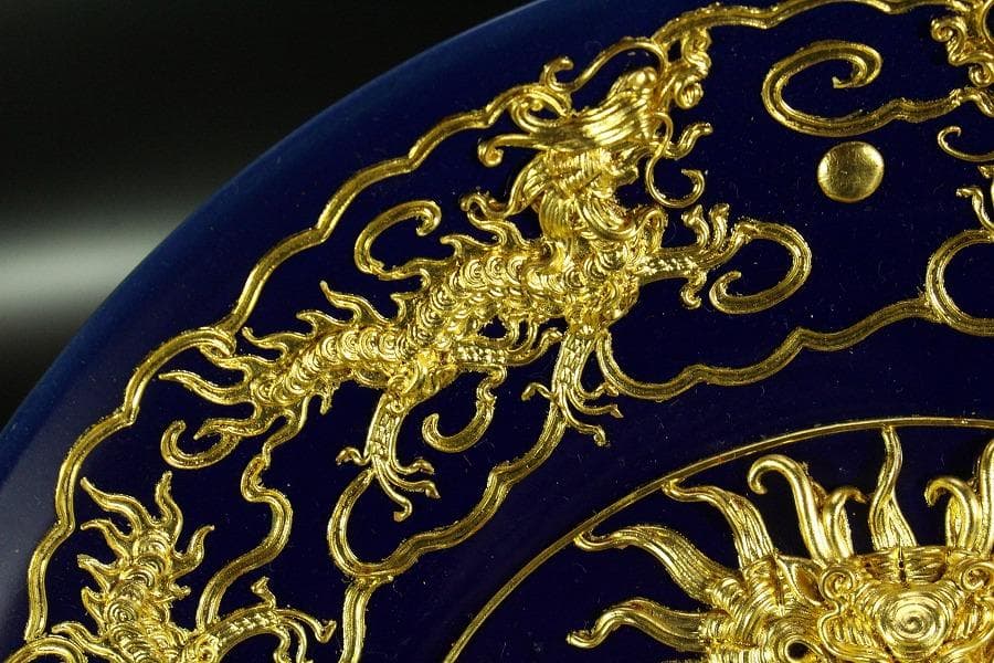 中国美術 瑠璃 金彩 皿(K-LC749)