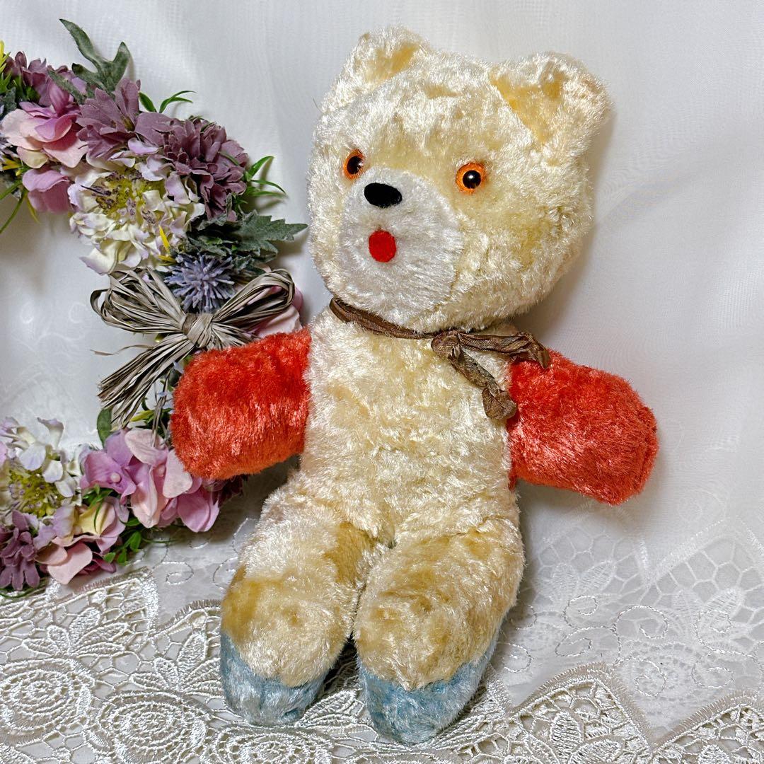 ✨美✨❤️激レアなカラフルアンティークベア❤️赤　水色　白　ビンテージテディベア