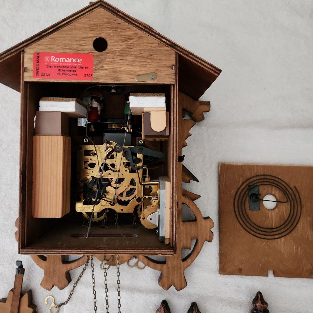 【ドイツ製】木製柱時計 錘式鳩時計　ドイツ森の時計　からくり鳩時計　説明書付