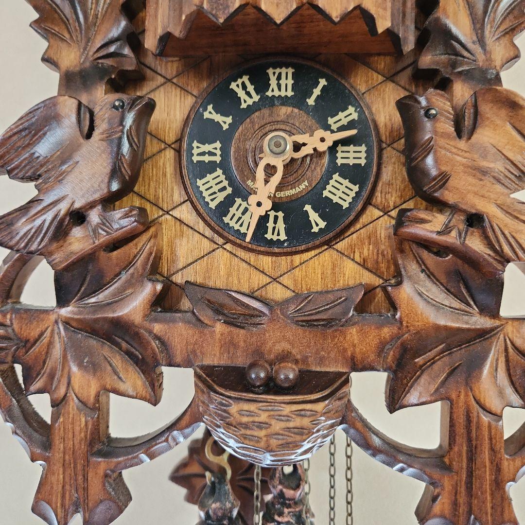 【ドイツ製】木製柱時計 錘式鳩時計　ドイツ森の時計　からくり鳩時計　説明書付