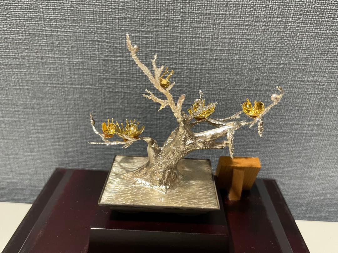 純銀盆栽　１号　梅　光則作 置物 ガラスケース入りインテリア シルバー細工　梅金