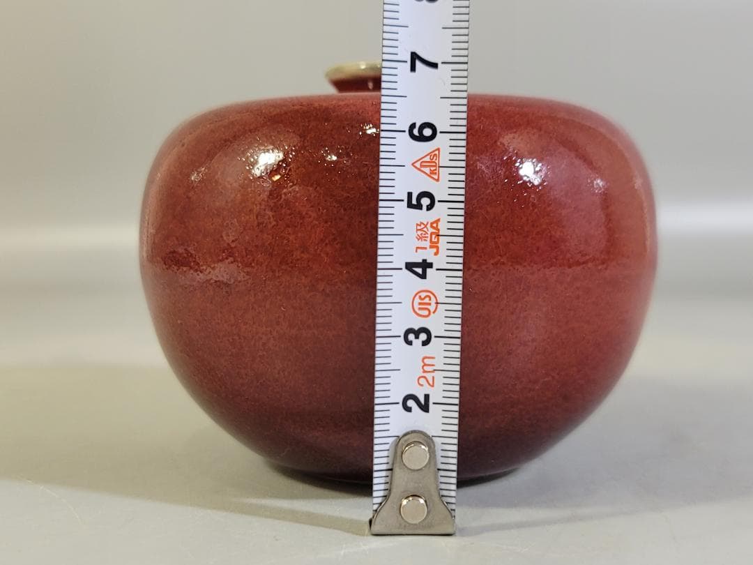 清時代 康熙年製 豆紅釉苹果尊・時代物・古陶磁・古賞物・旧家買出品