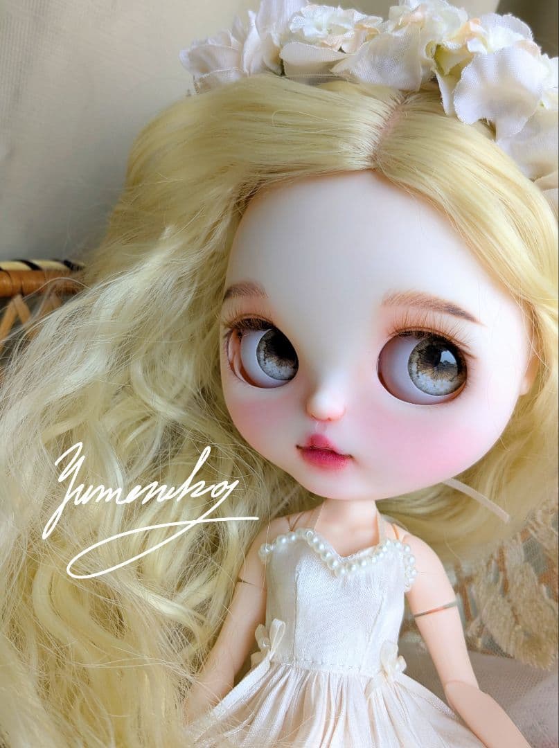 カスタムアイシードール ❀被せるウィッグ付き ドレス 花かんむりセット ❀