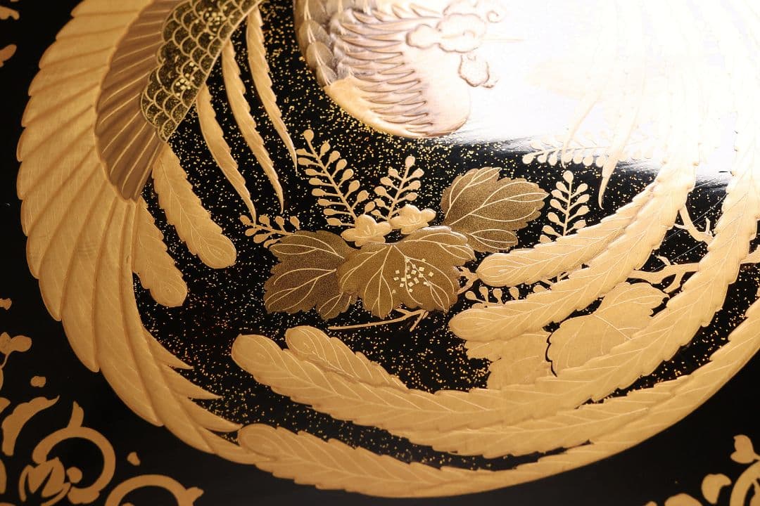 【MA808】時代 加賀蒔絵 桐鳳凰・花唐草 金蒔絵 梨地 饅頭箱 菓子箱 漆芸