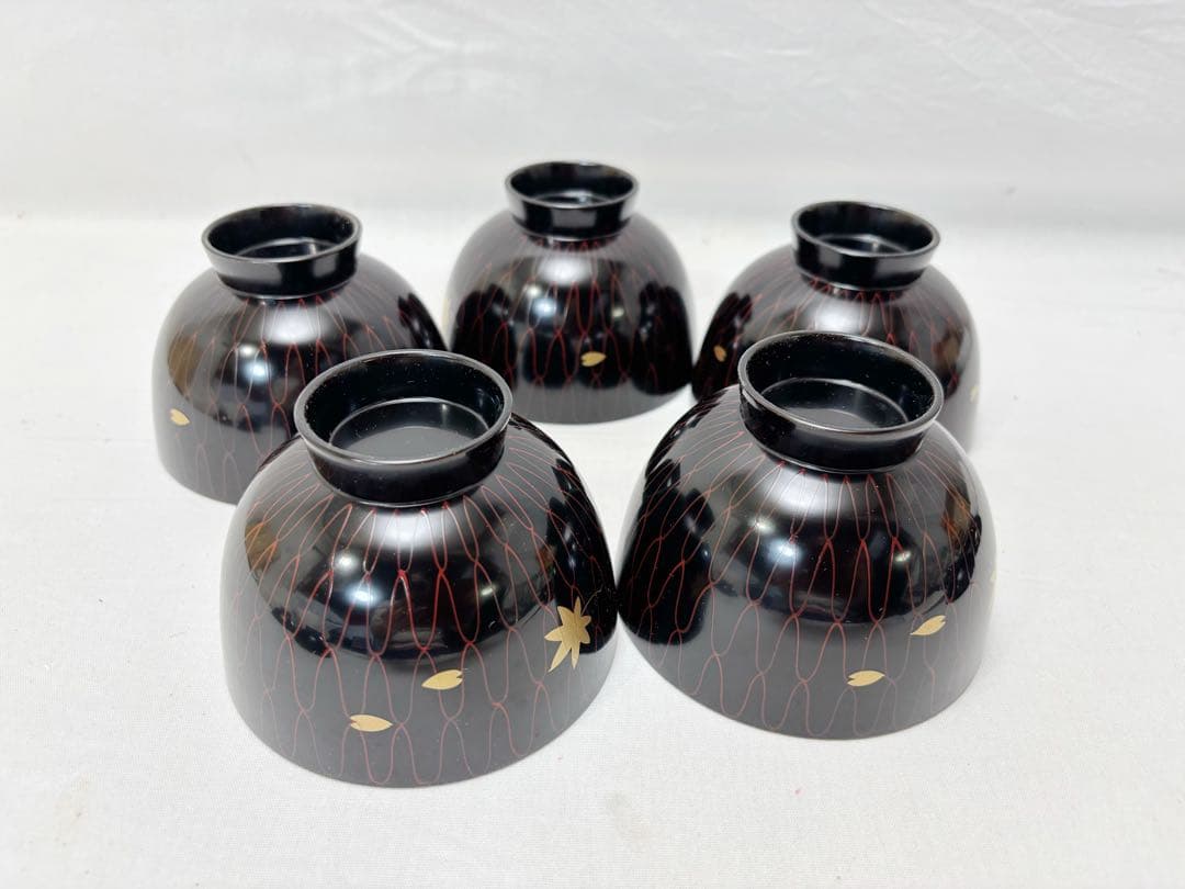 未使用 茶道具 平安堂造 網雲錦 小吸物椀 5客組 木製漆器 宮内庁御用達 共箱