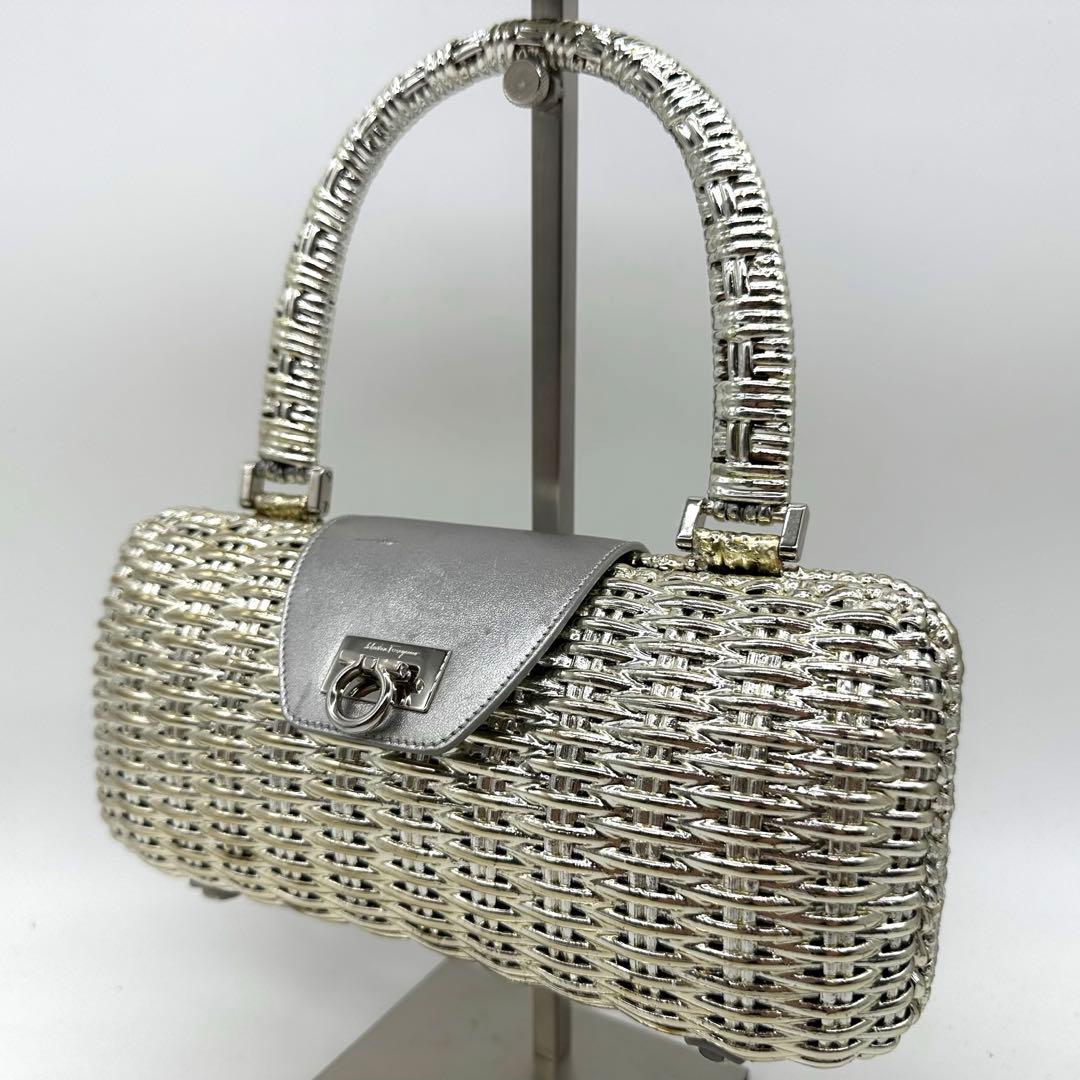 【希少美品】フェラガモ ガンチーニ かごバッグ ハンドバッグ シルバー金具