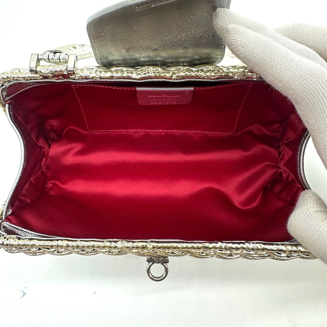 【希少美品】フェラガモ ガンチーニ かごバッグ ハンドバッグ シルバー金具