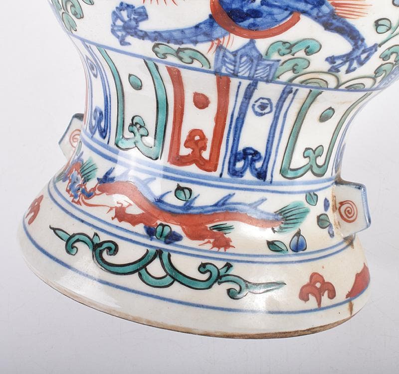 中国　大明萬暦年製　五彩　雲龍鳳凰文瓶　C　3931C