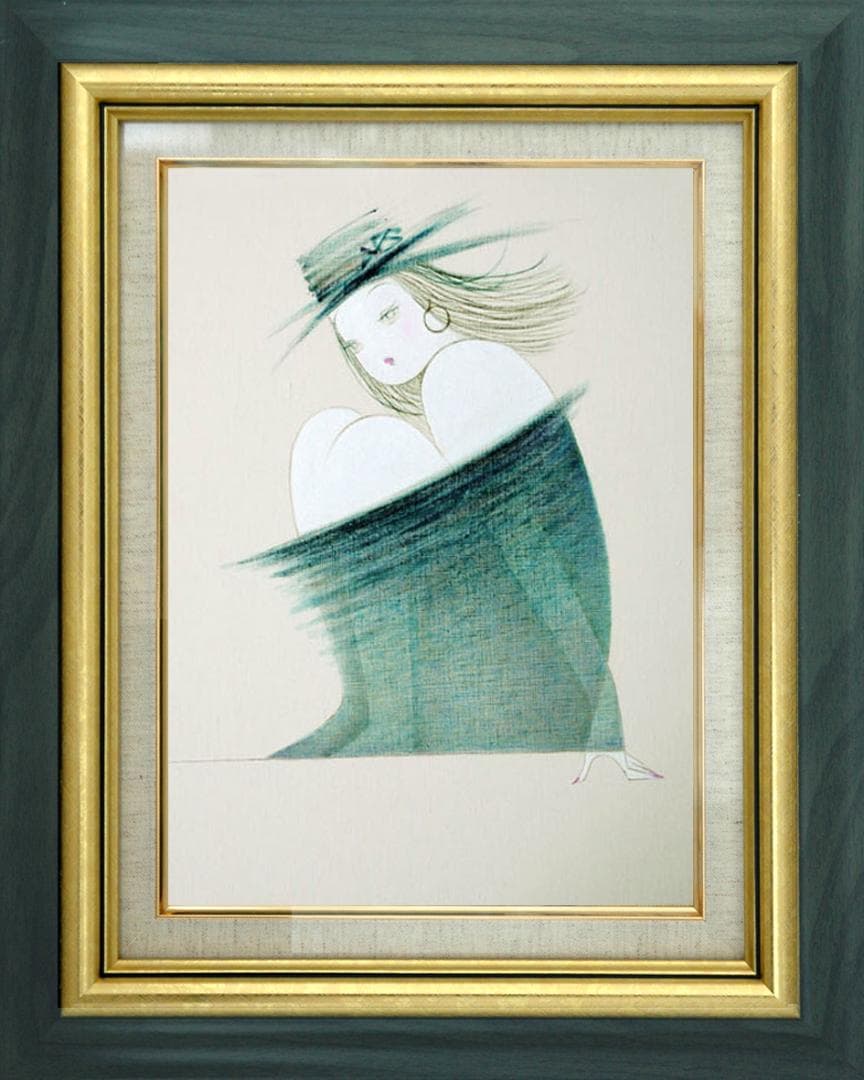 油絵 絵 絵画 インテリア 額付(黒) F6-080114 人物 女性像