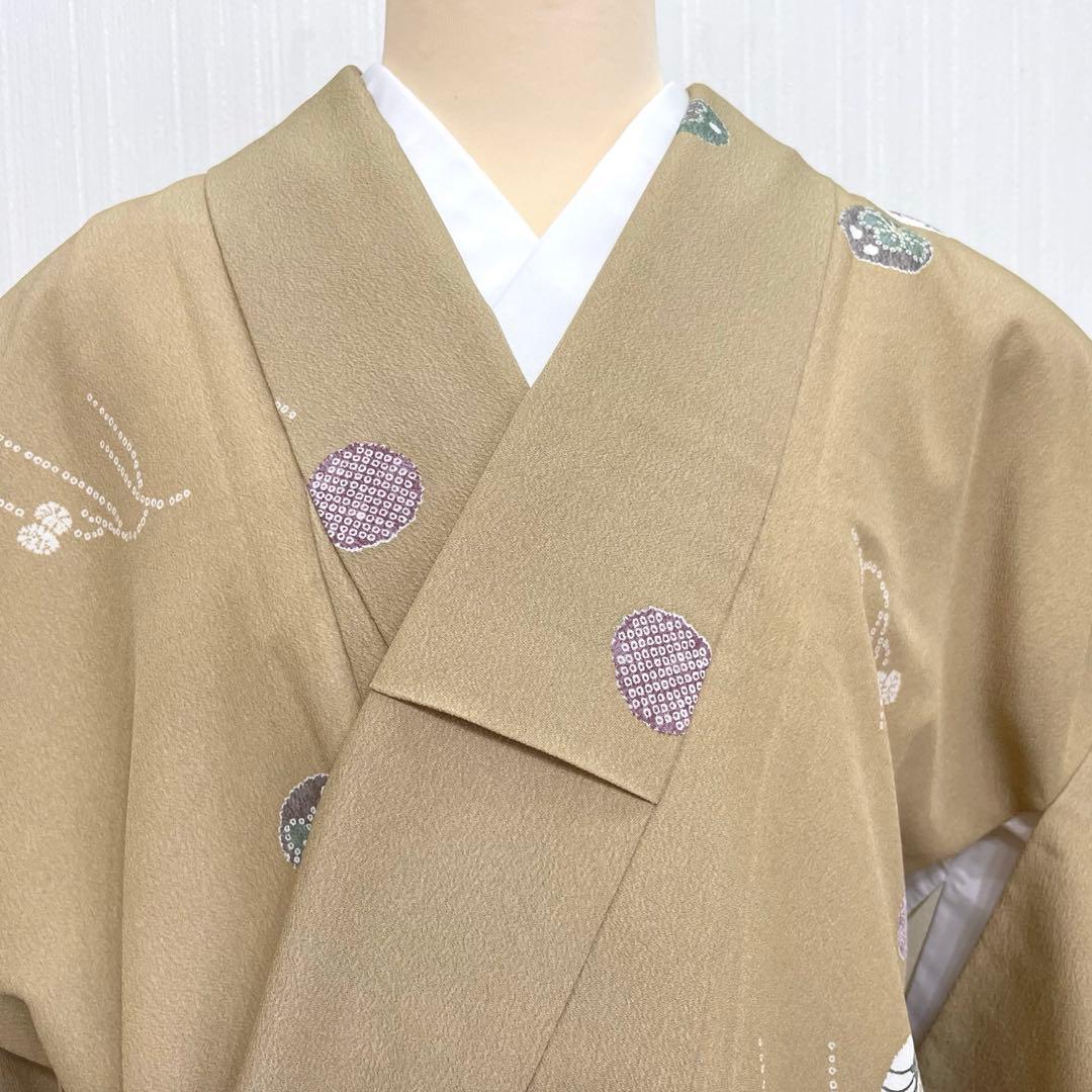 【高島屋】　洗える着物　化繊　袷　小紋　着物　縮緬風　とび柄