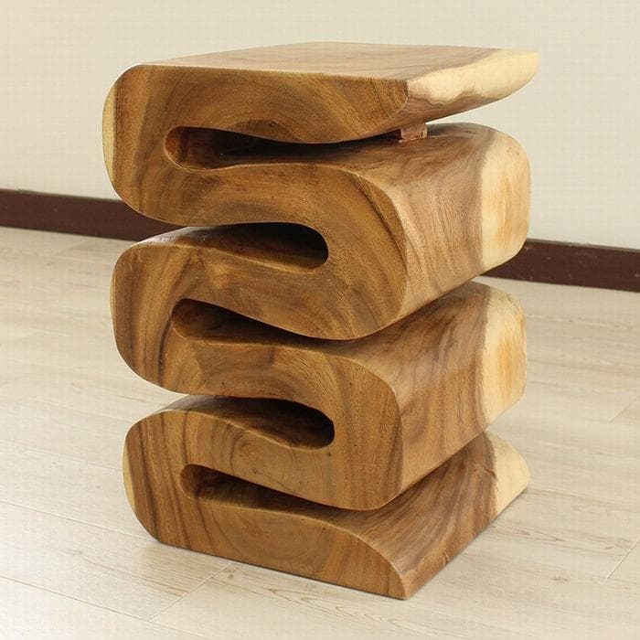 【在庫セール】モンキーポッド スツール 椅子 木製 無垢材 １本彫り 腰掛 花台