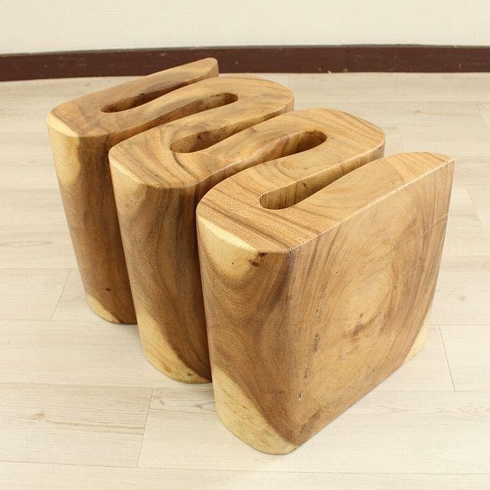 【在庫セール】モンキーポッド スツール 椅子 木製 無垢材 １本彫り 腰掛 花台