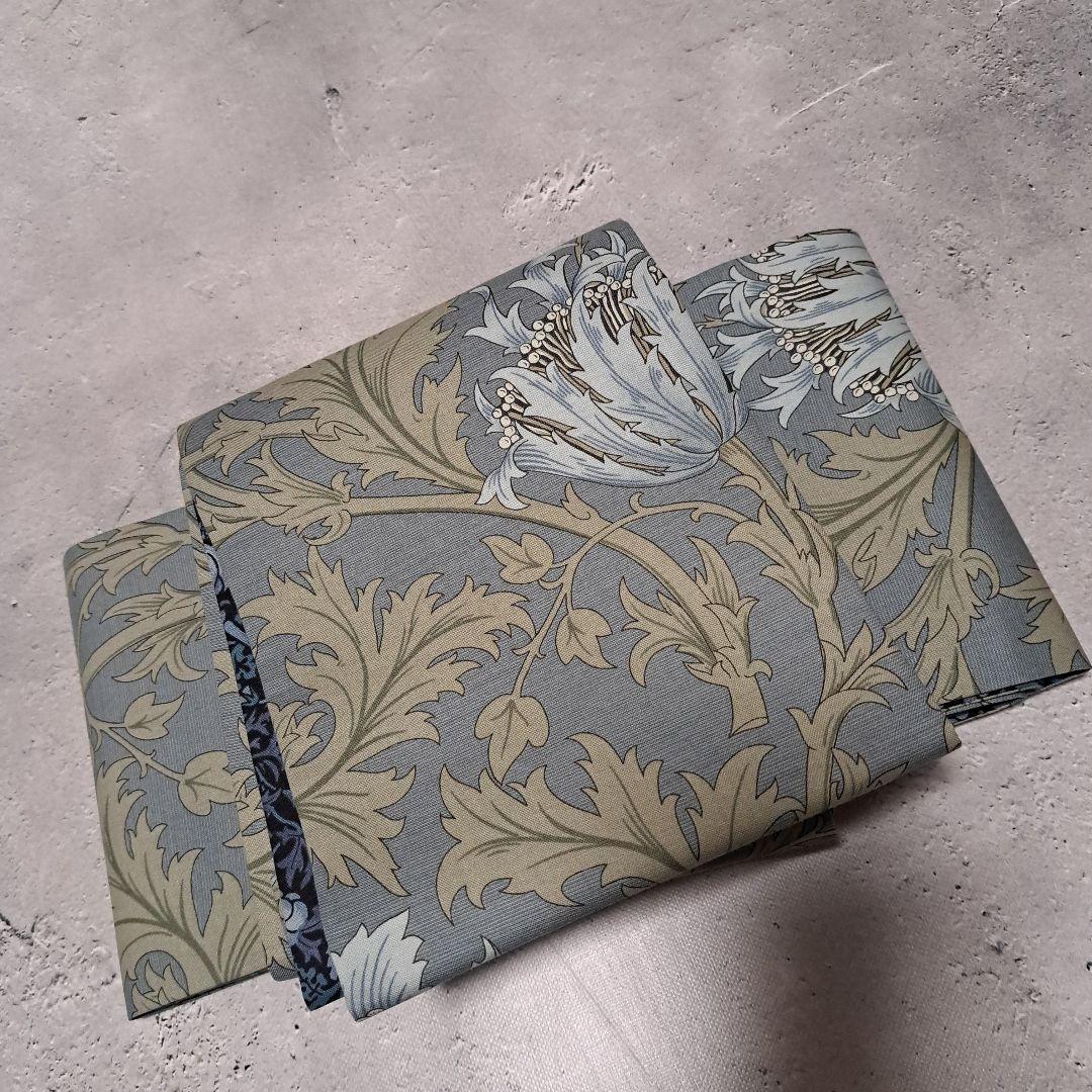 半幅帯　長尺　ウィリアムモリス　いちご泥棒　インディゴ×アネモネ　リバーシブル