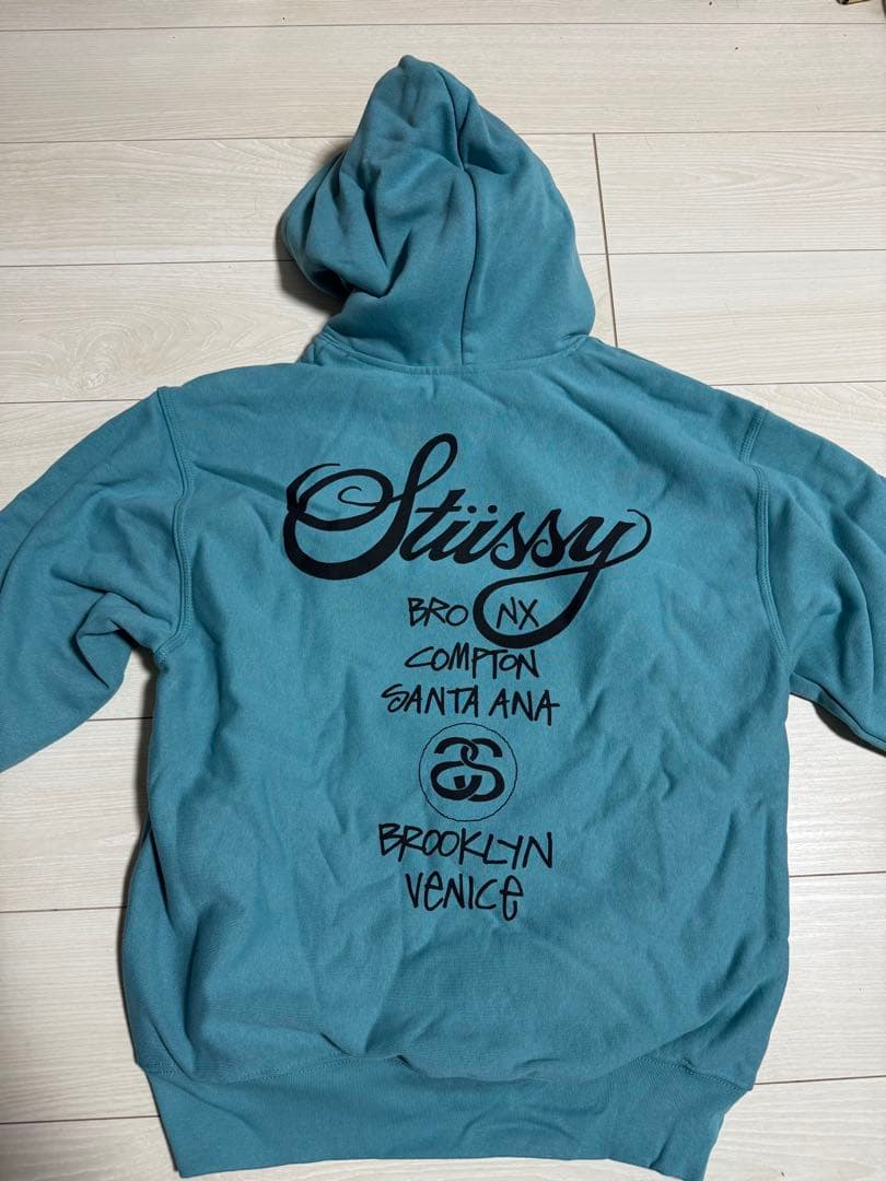 Stüssy アクアブルー フード付きパーカー