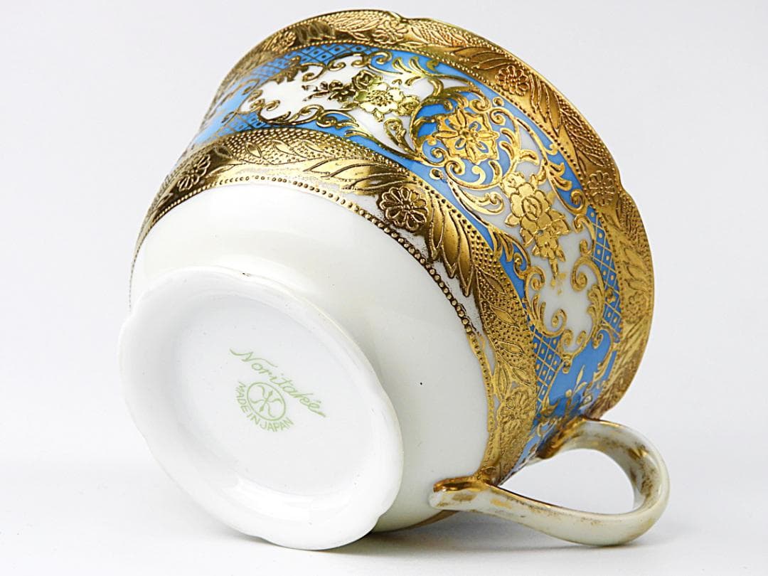 オールドノリタケ 金彩 ターコイズ 薔薇 カップ トリオ