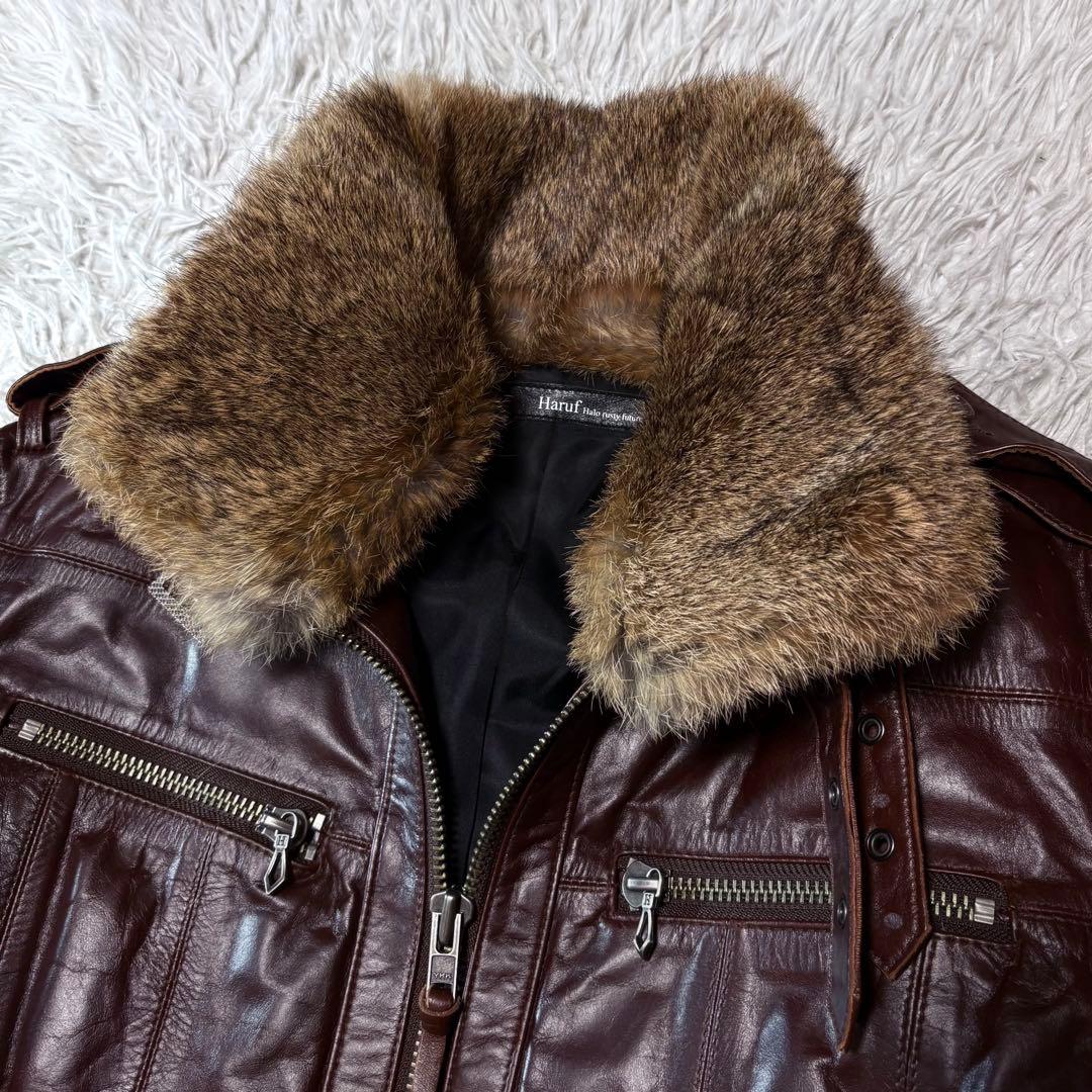 haruf 馬革ホースハイド レザージャケット ダウン90% ラビットファー