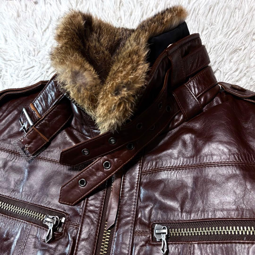 haruf 馬革ホースハイド レザージャケット ダウン90% ラビットファー