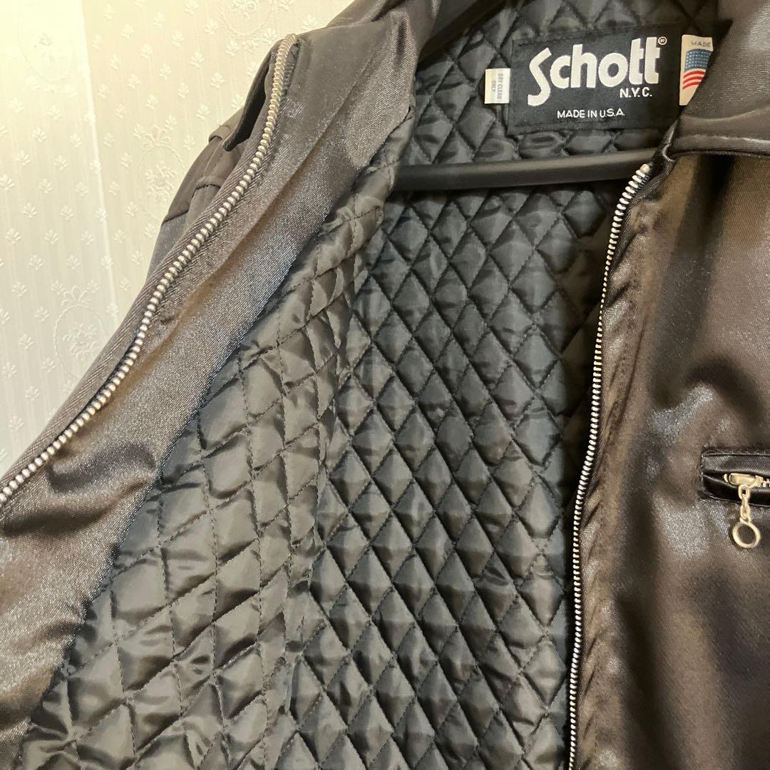 Schott ナイロン製シングルライダースジャケット M 黒