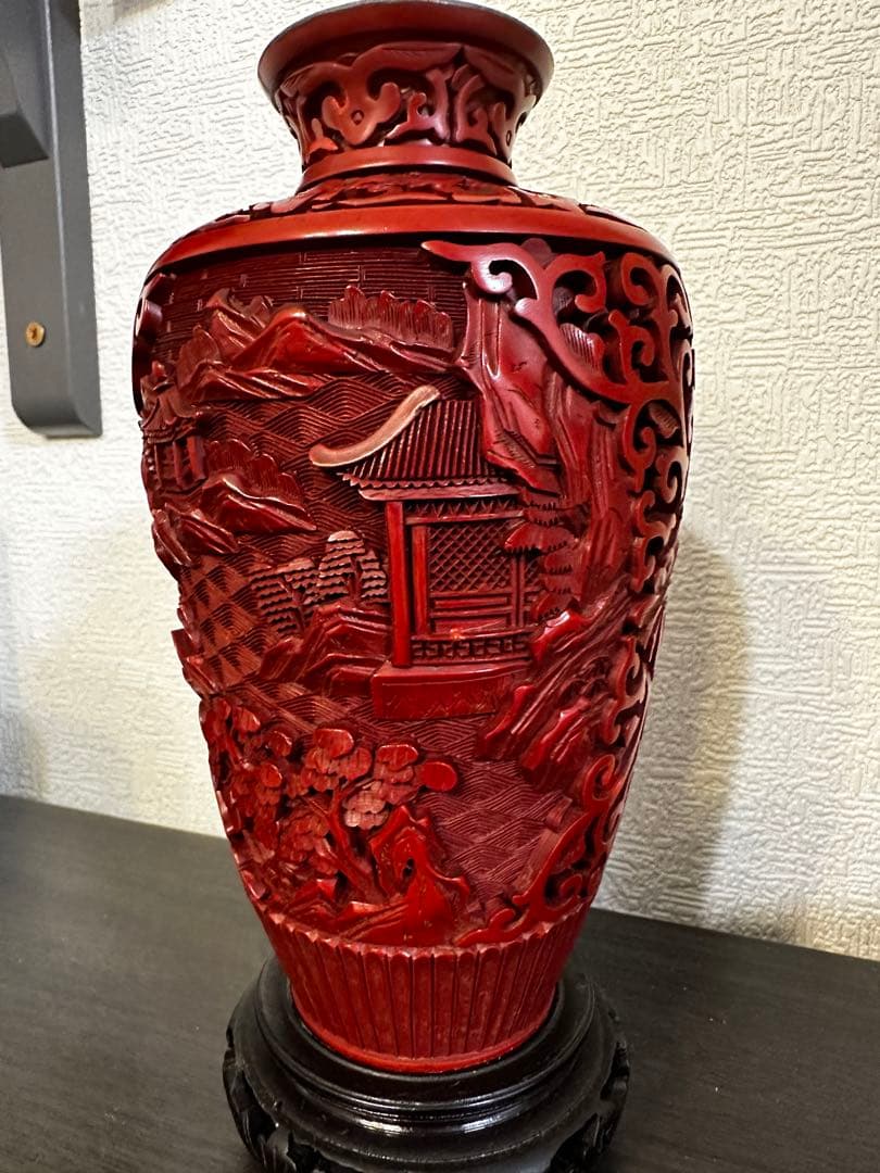 堆朱，中国，剔红，清時代，骨董，花瓶，摆件，置物