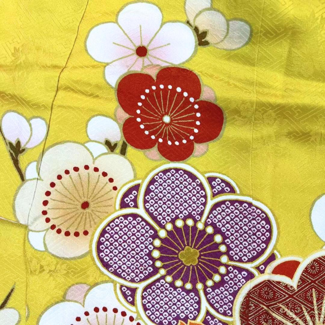 ≪早い者勝ち≫【美品】 振袖 正絹 成人式 古典柄 振袖単品 黄 S*45 ●