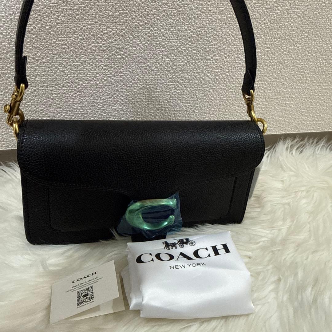 COACH ブラックレザー ショルダーバッグ26cm