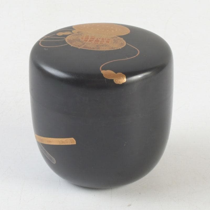 茶道具　加賀蒔絵師　志田伯峰作　鼓蒔絵　中棗　共箱　V　9519