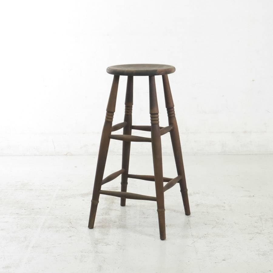 値下 英国 アンティーク調 無垢材 ハイスツール 丸椅子 ダークブラウン