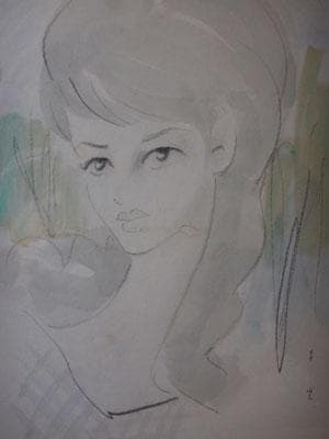 東郷青児　婦人像　水彩画　6号　額装　右下にサイン　東郷青児鑑定委員会証