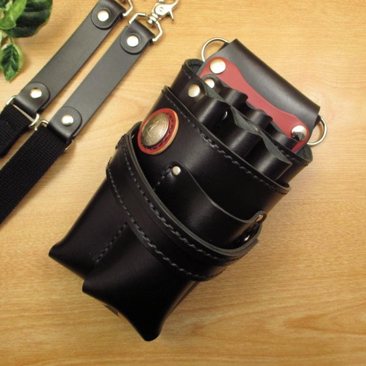 ブラック　６丁(バリカン用ポケット)本革シザーケース　SCA-241/CKA