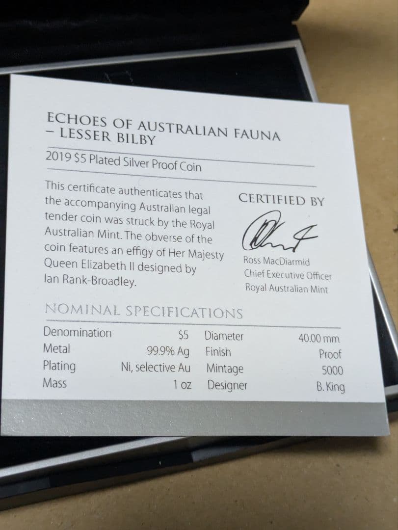 オーストラリア絶滅危惧動物純銀１オンス2セット