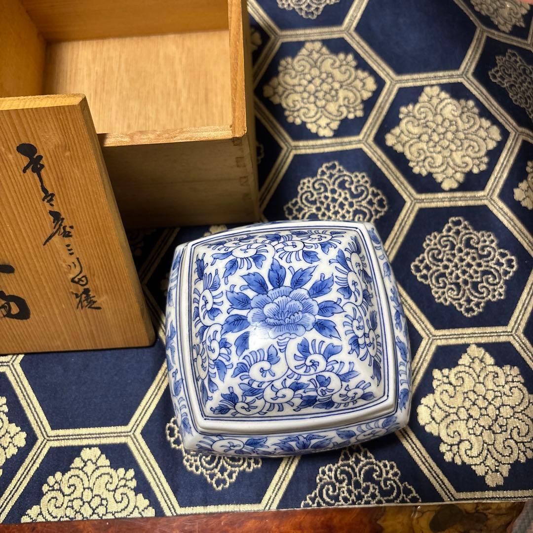 平安 陶磁器 四角形 水差し 木箱付き